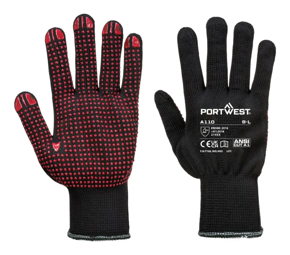 Portwest A110 Polka dot Handschoen Zwart voorkant