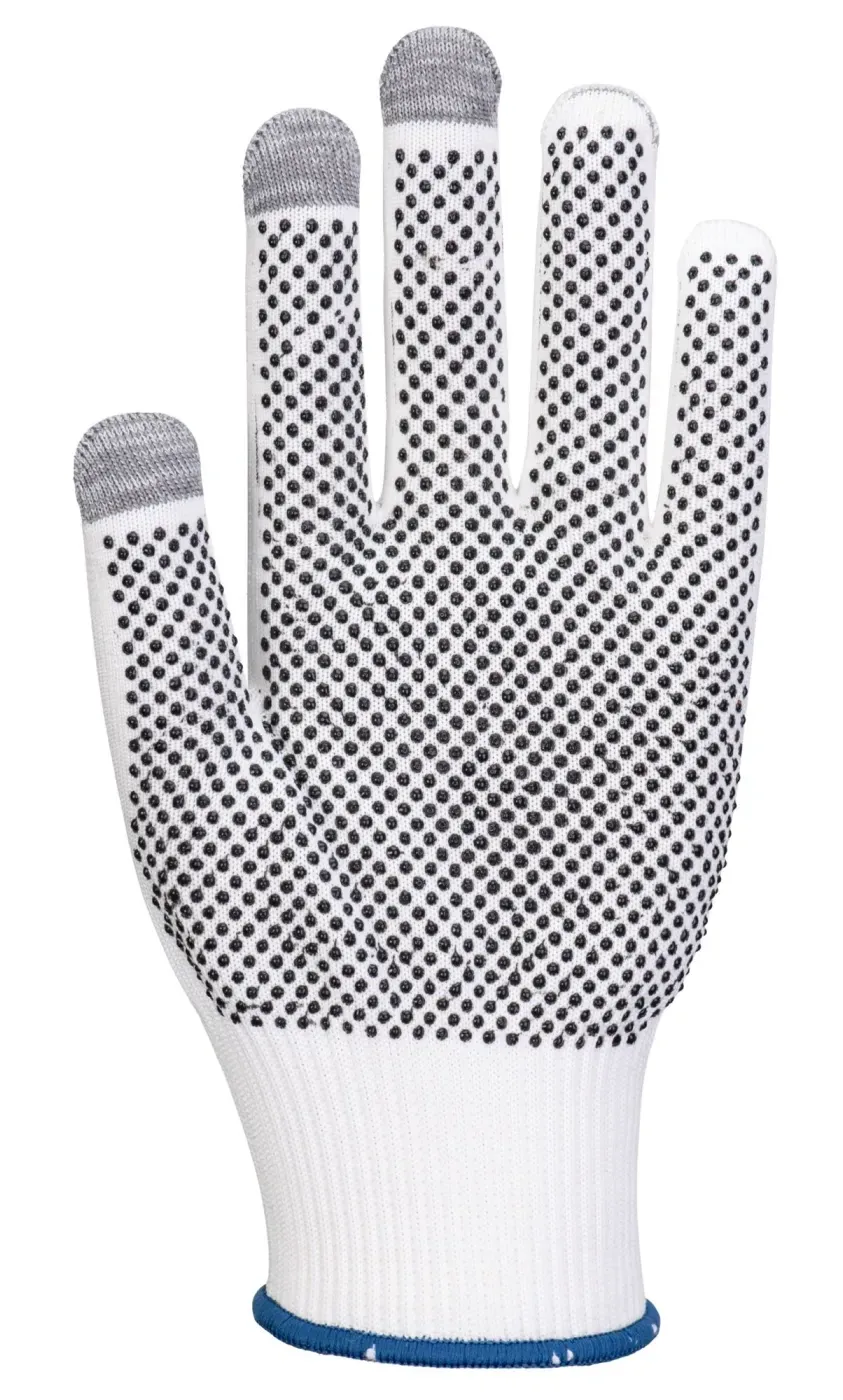 Portwest A118 Grip 13 PVC Touchscreen Handschoen met dots (Pk12) Wit/grijs voorkant
