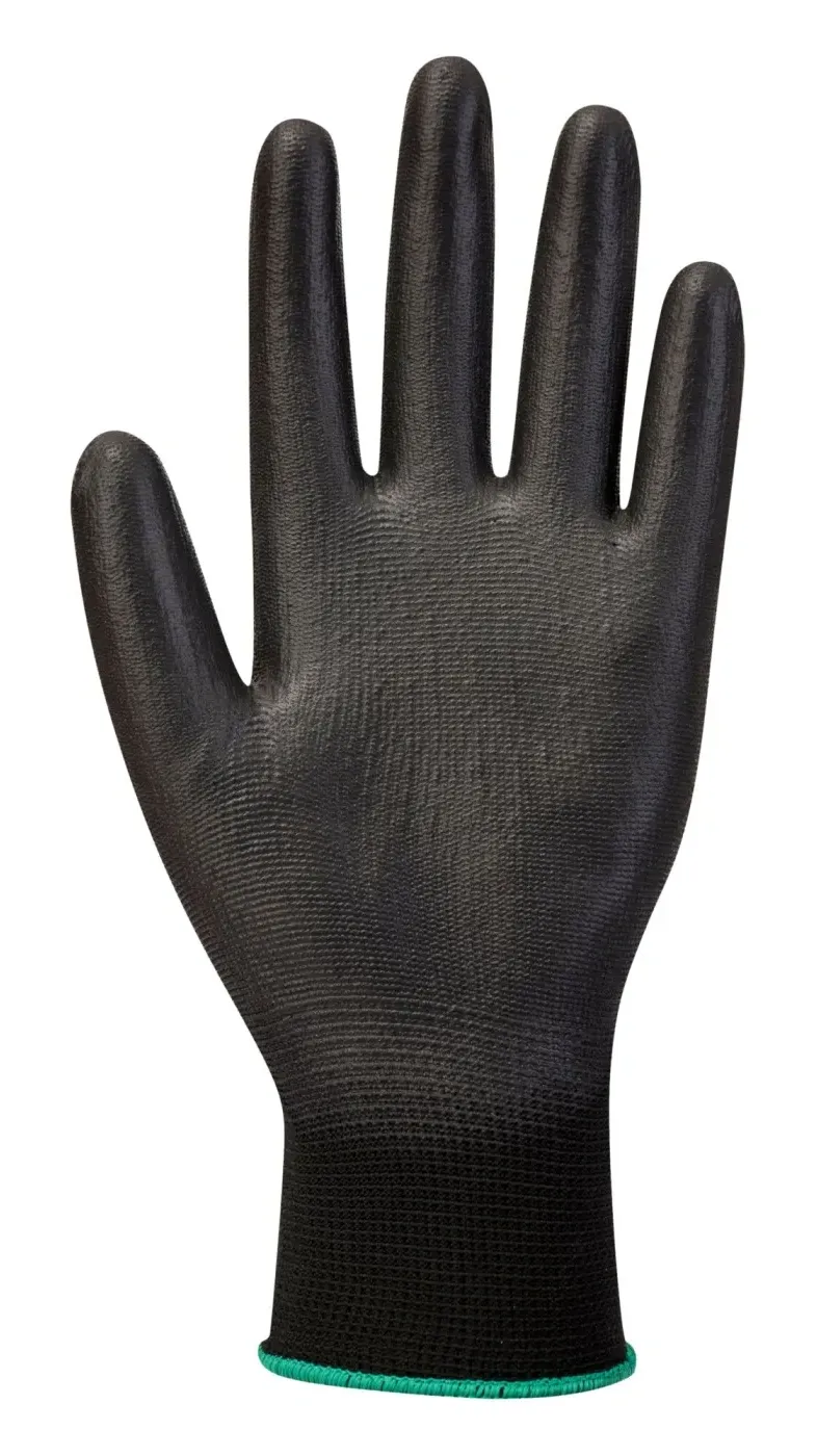 Portwest A123 PU Palmhandschoen Latexvrij (doos van 144 paar) Zwart voorkant