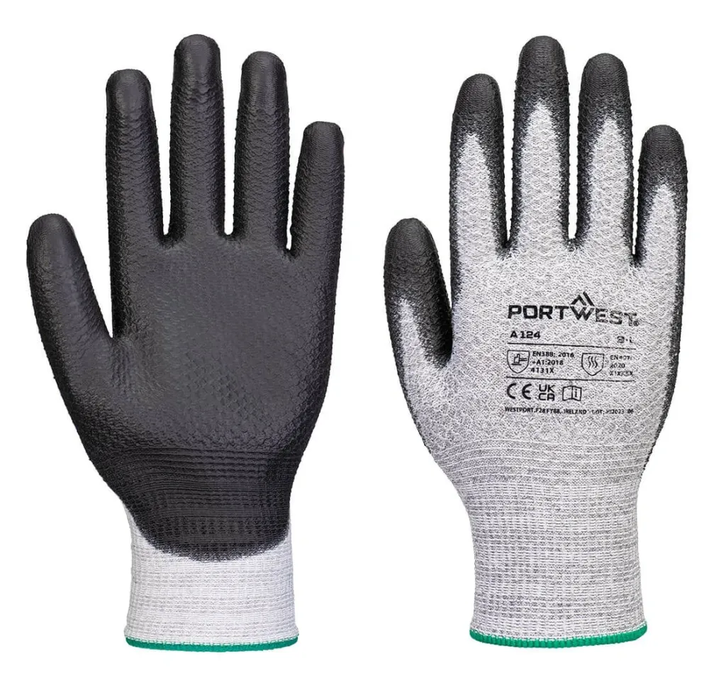Portwest A124 Grip 13 PU Diamond Gebreide Handschoen (Pk12) Grijs/zwart voorkant