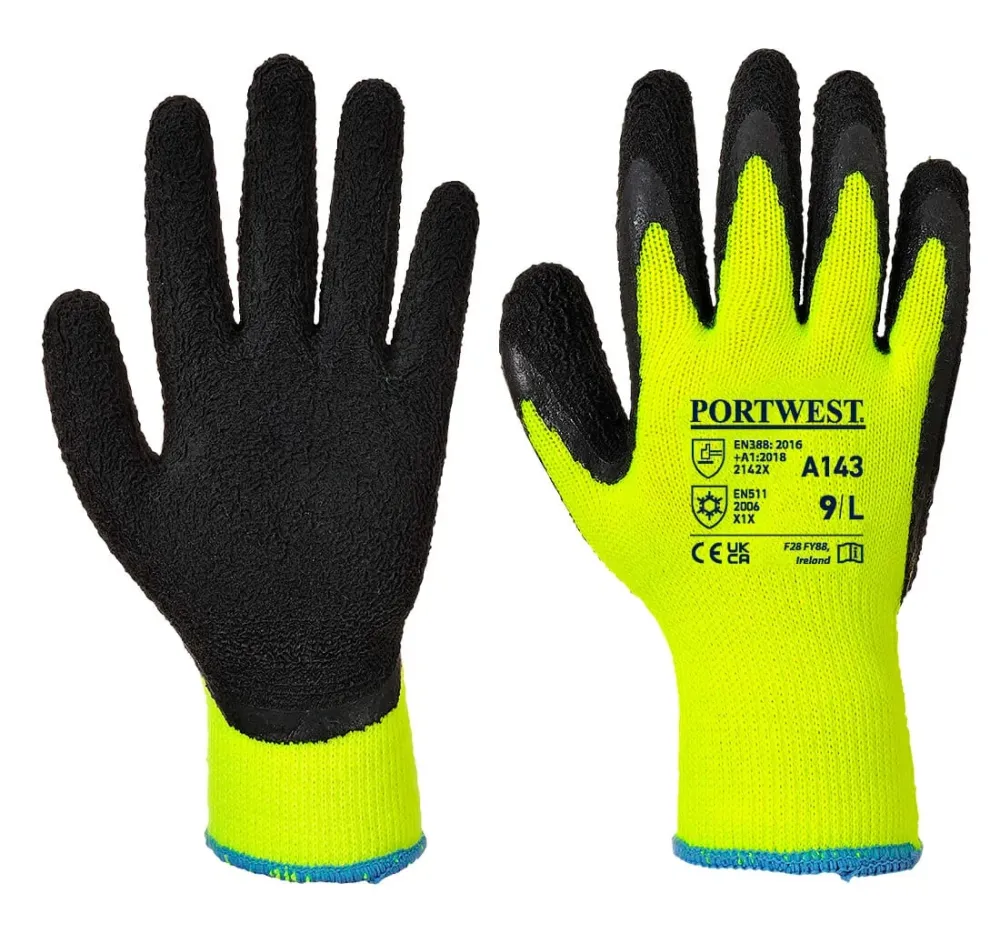 Portwest A143 Thermische Soft Grip Handschoen Geel/zwart voorkant