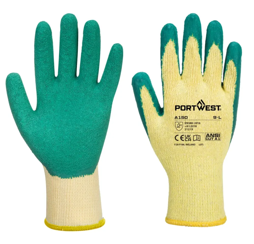 Portwest A150 Klassieke Latex Griphandschoen Groen voorkant
