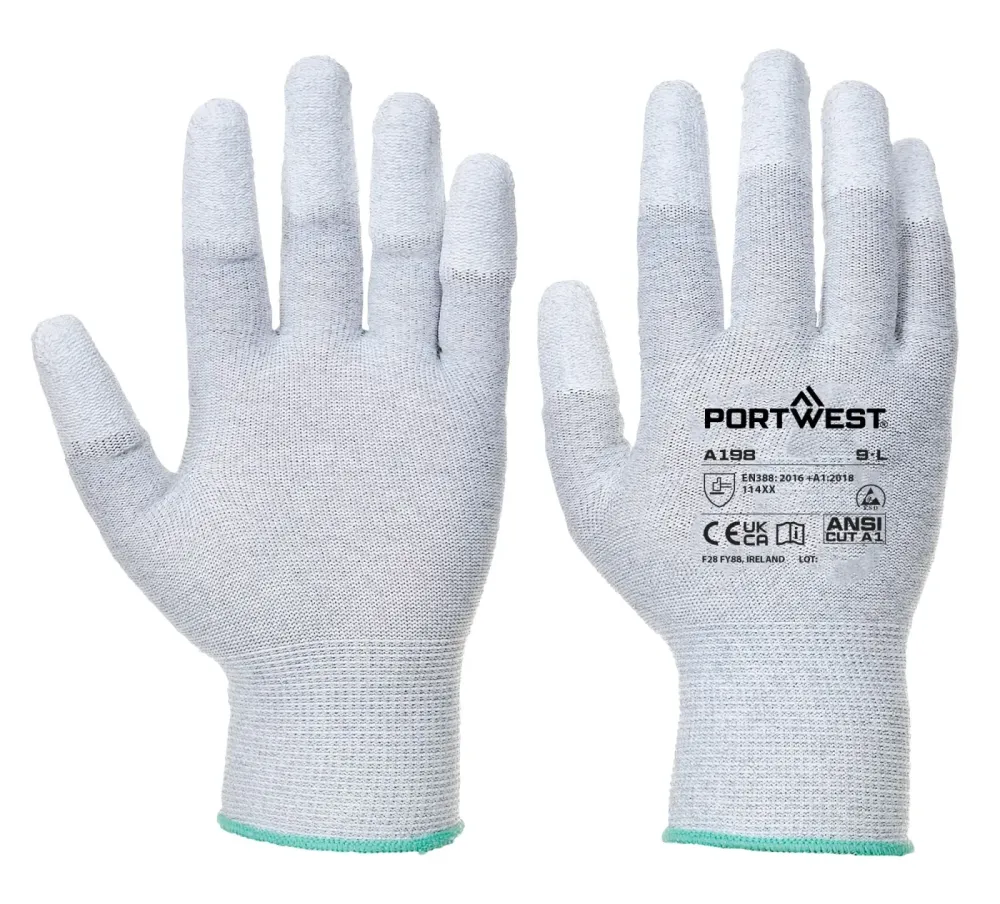 Portwest A198 Antistatische PU Vingertop-Handschoen Grijs voorkant
