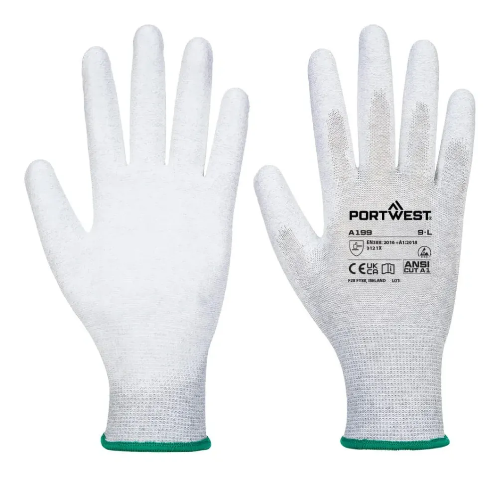 Portwest A199 Antistatische PU-Palmhandschoen Grijs voorkant