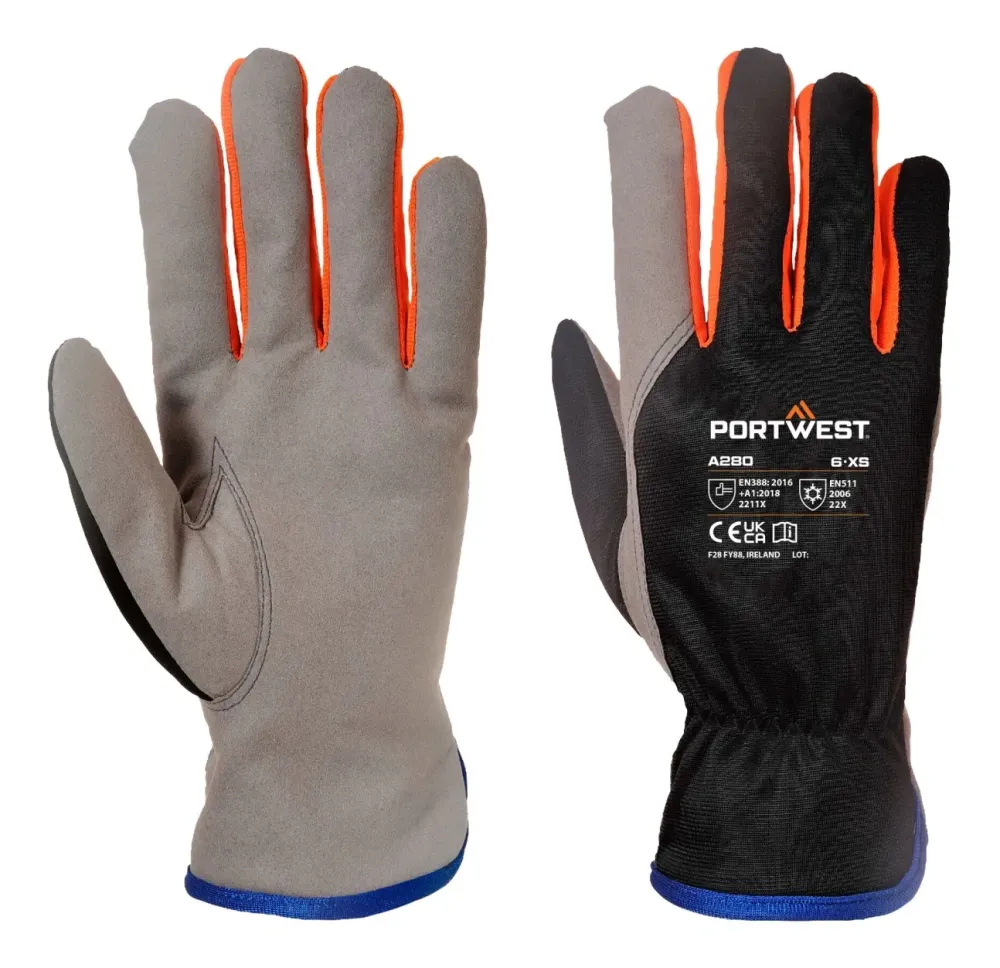Portwest A280 Wintershield Handschoen Zwart/Oranje voorkant