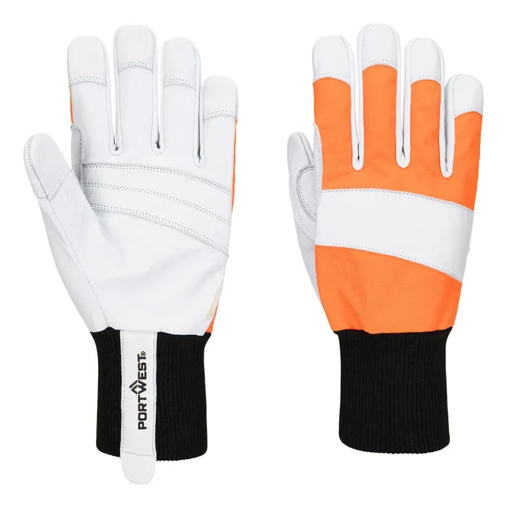 Portwest A291 Chainsaw150 Leather Glove Cl 1 Oranje voorkant