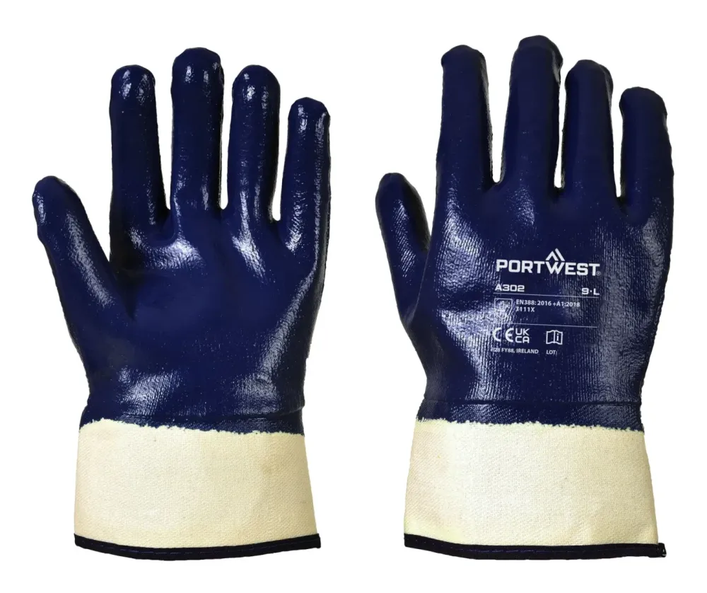 Portwest A302 Volledig Gedipte Nitril Veiligheids Manchet Marine voorkant