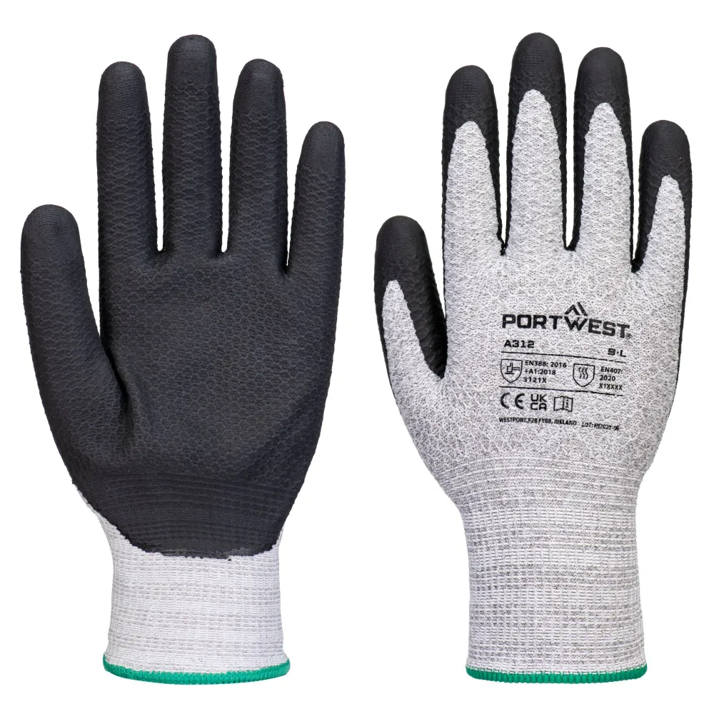 Portwest A312 Grip 13 Nitril Diamond Gebreide Handschoen (Pk12) Grijs/zwart voorkant