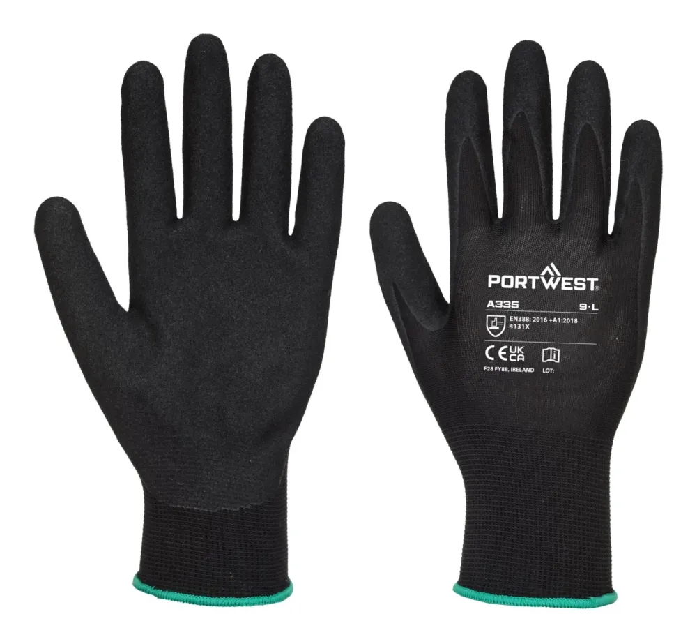 Portwest A335 Dermi-grip NPR15 Nitril Korrelig Zwart voorkant