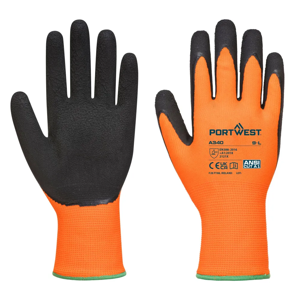 Portwest A340 Hi-Vis Grip Handschoen - Latex Oranje/zwart voorkant
