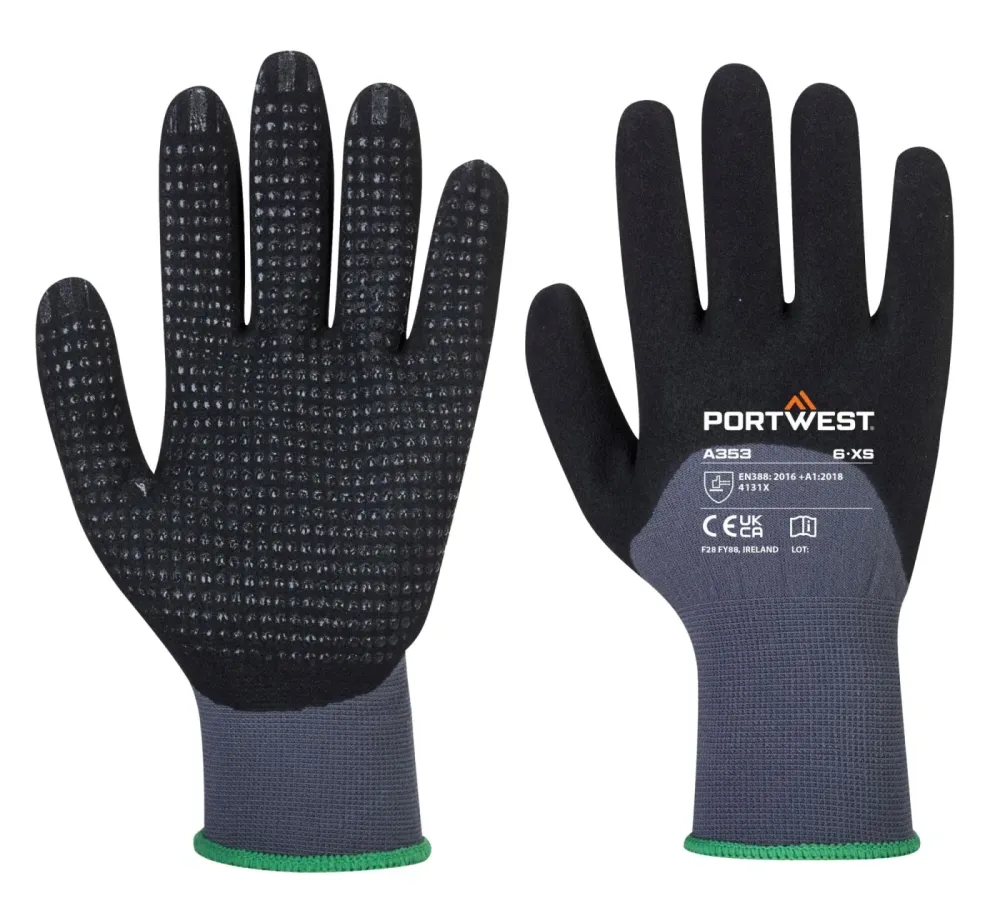 Portwest A353 DermiFlex Ultra Plus Handschoen Grijs/zwart voorkant