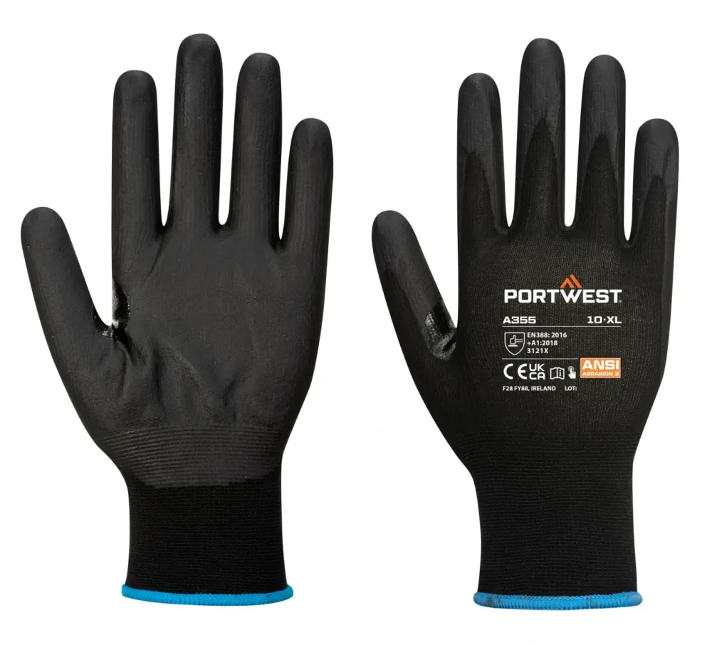 Portwest A355 NPR15 Touchscreenhandschoen van nitrilschuim (PK12) Zwart voorkant