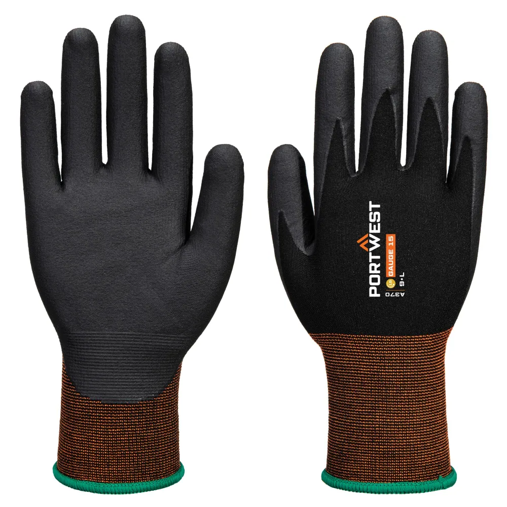 Portwest A370 GP Grip 15 Nitril Micro Foam Handschoen Zwart voorkant
