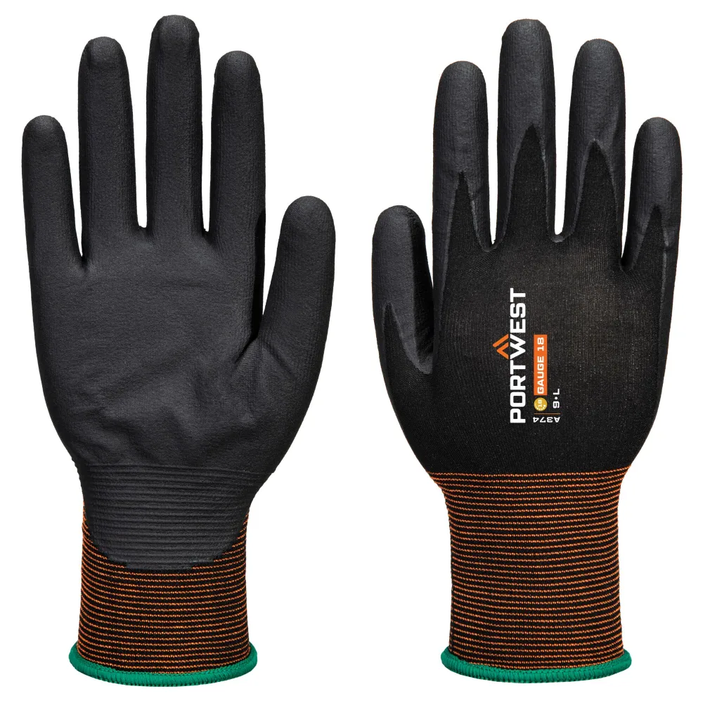 Portwest A374 GP Grip 15 Nitril Micro Foam Handschoen Zwart voorkant