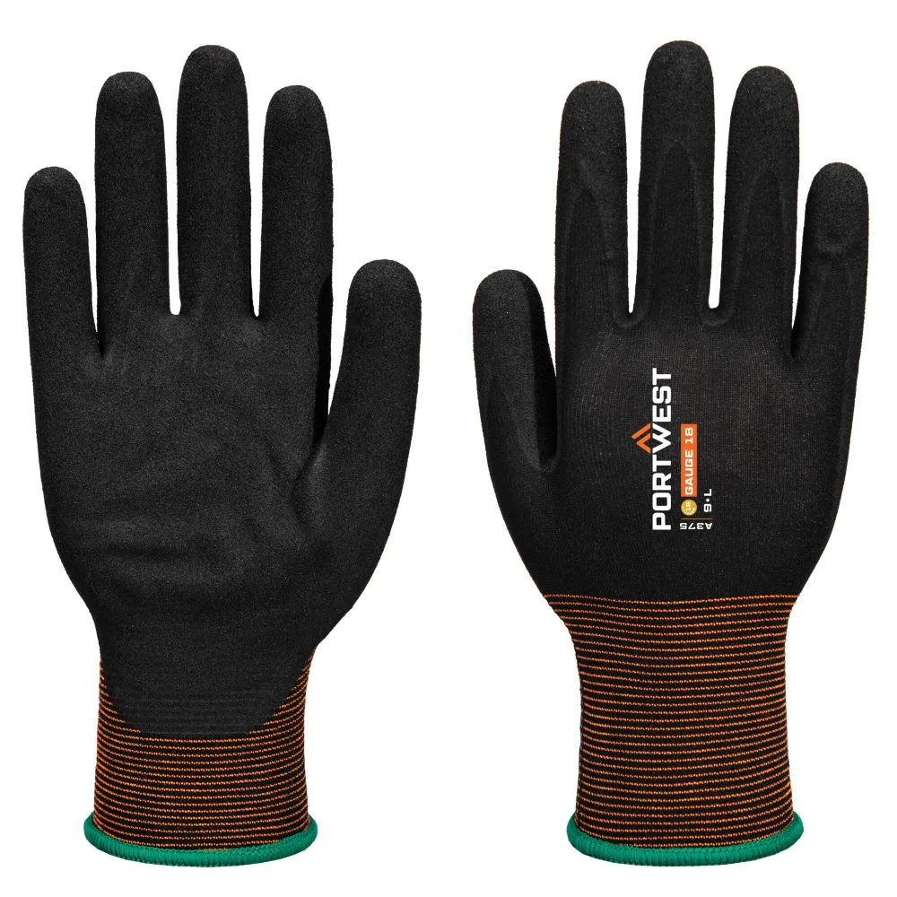 Portwest A375 GP Grip 18 Nitril Gladde/Handschoen Zwart voorkant