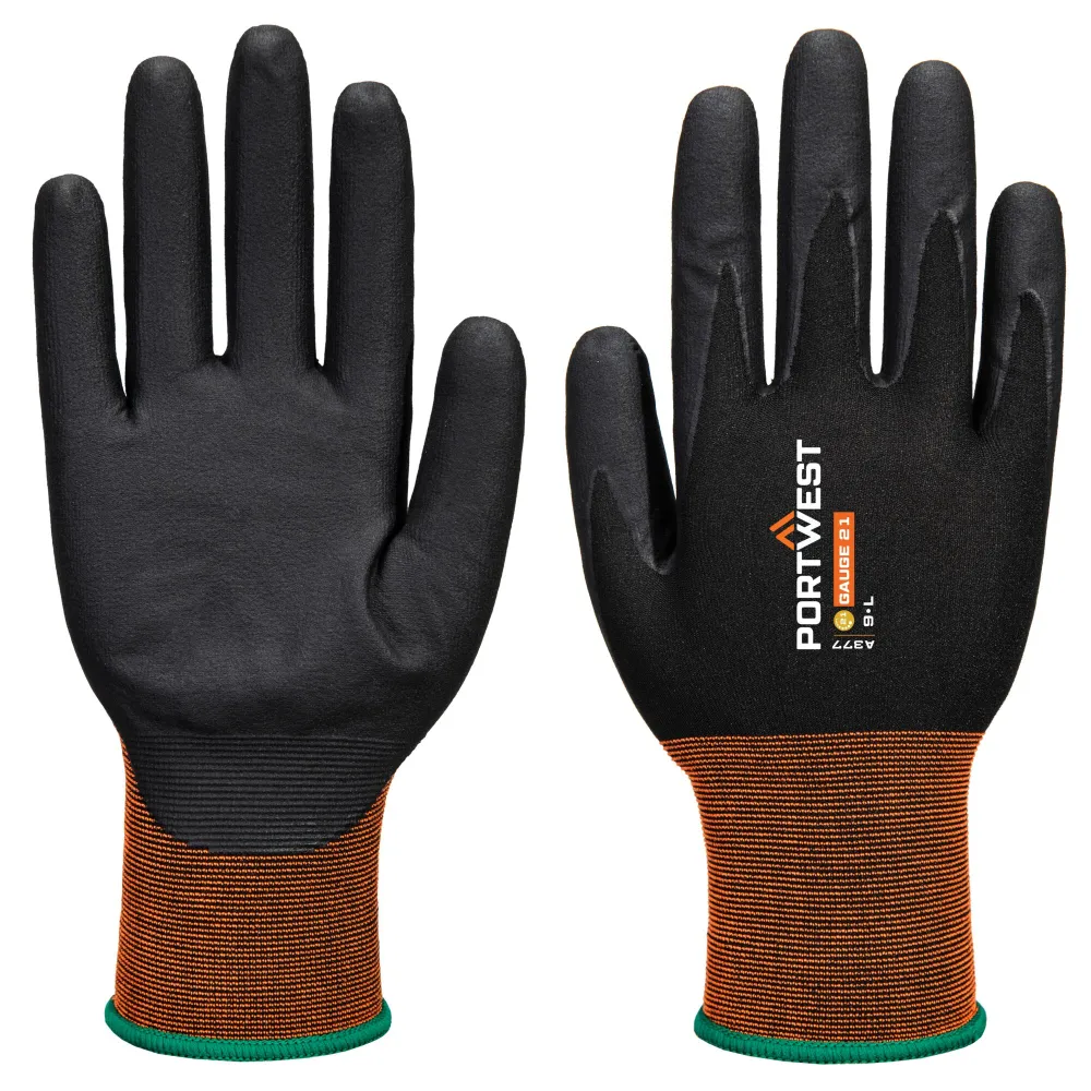 Portwest A377 GP Grip 21 Nitril Micro Foam Handschoen Zwart voorkant