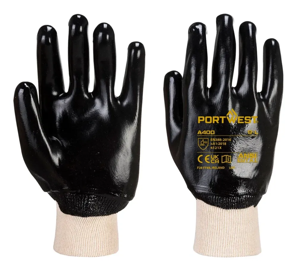 Portwest A400 PVC Tricot Manchet Zwart voorkant