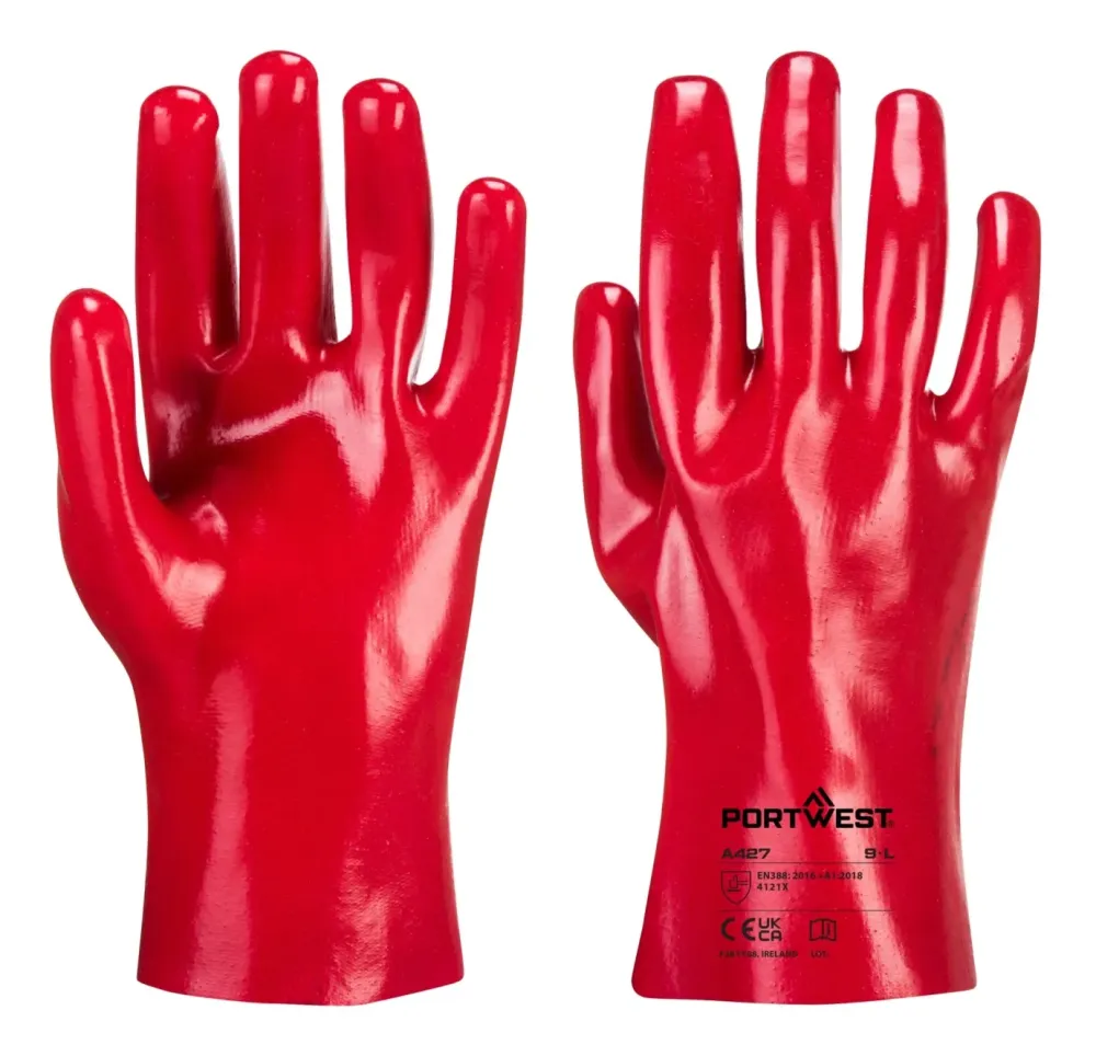 Portwest A427 PVC-Werkhandschoen Rood voorkant