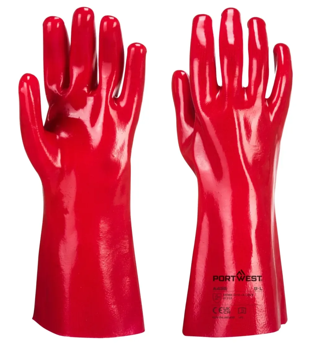 Portwest A435 PVC-Werkhandschoen Rood voorkant