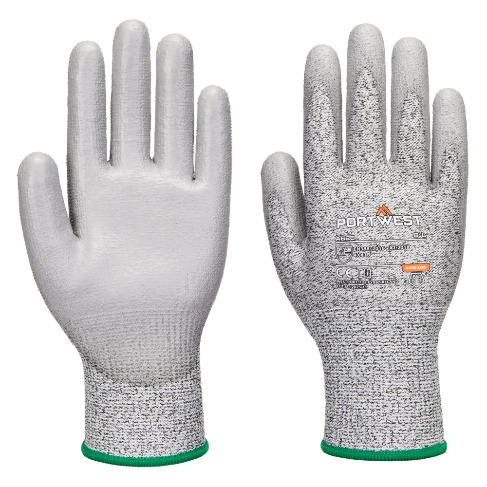 Portwest A620 LR Cut PU Handschoen Grijs voorkant