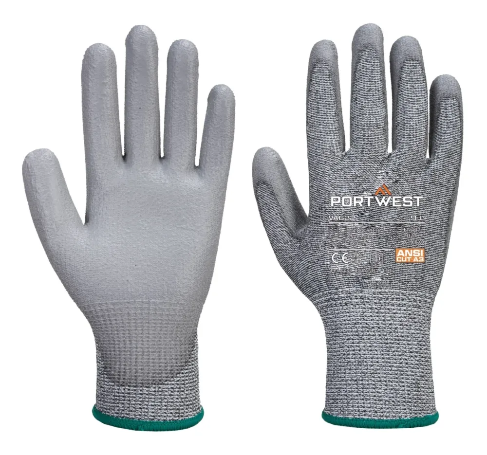 Portwest A622 MR Snijbestendige handschoen met PU handpalm Grijs voorkant