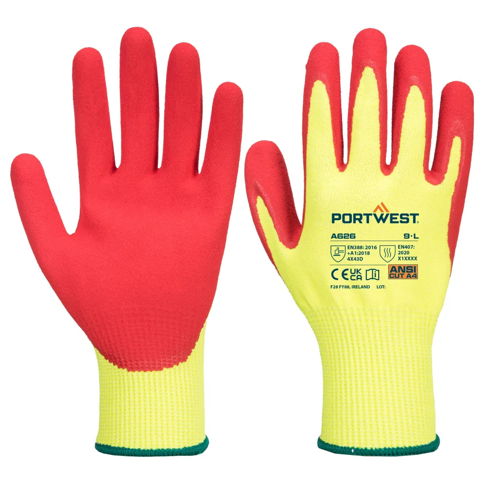 Portwest A626 Vis-Tex Snijbestendige D13 Nitril Handschoen Kleur Y5 voorkant