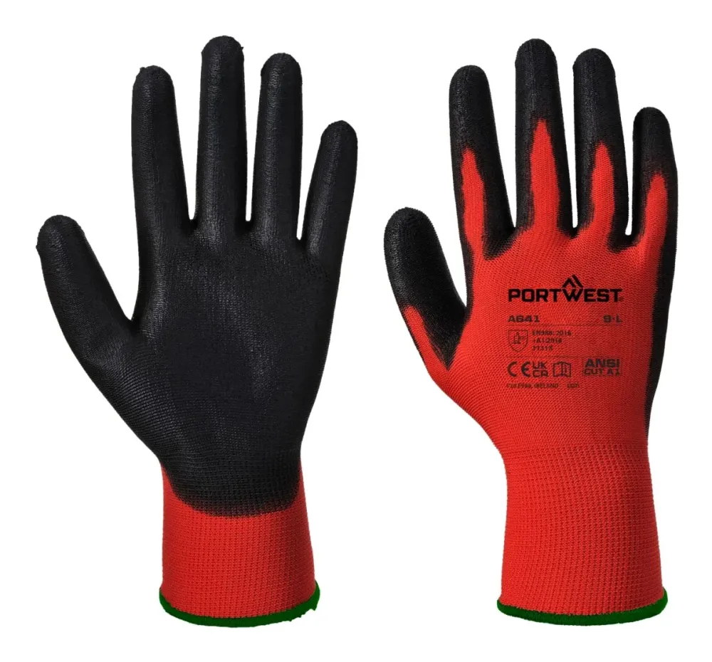 Portwest A641 Rood - PU Handschoen Rood/Zwart voorkant
