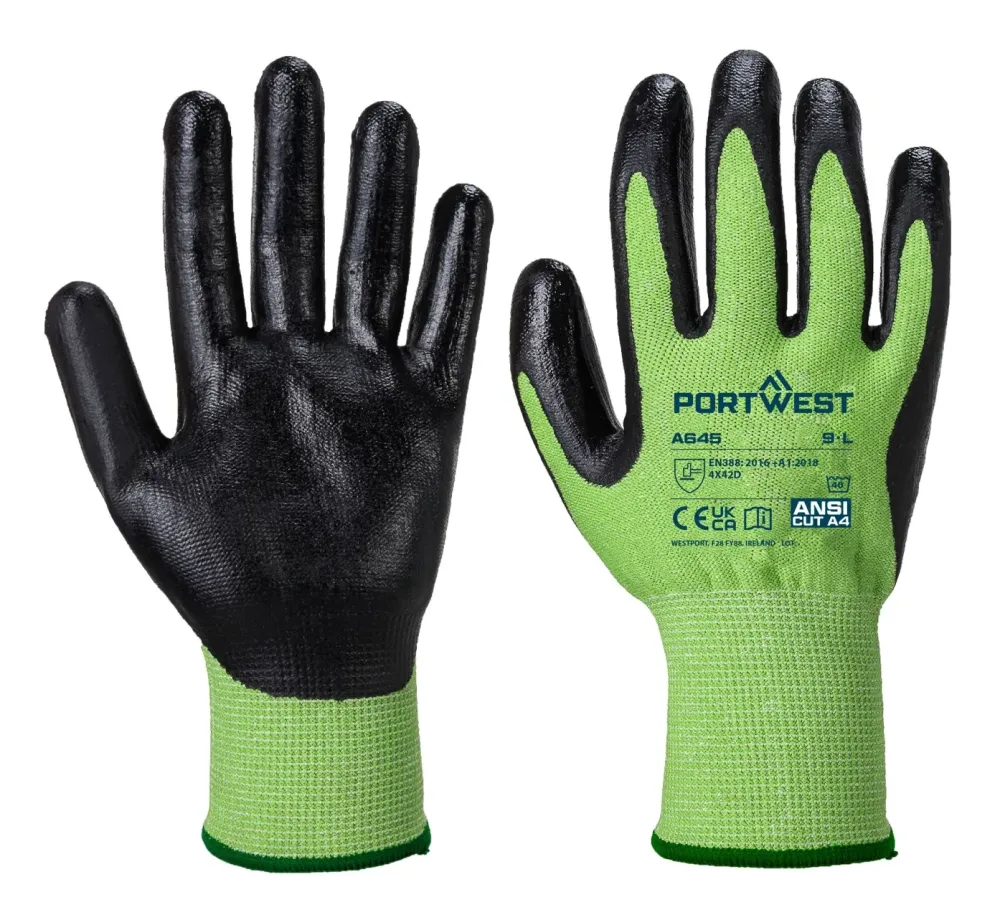 Portwest A645 GROEN Snijbestendig, Nitril coating Groen/zwart voorkant