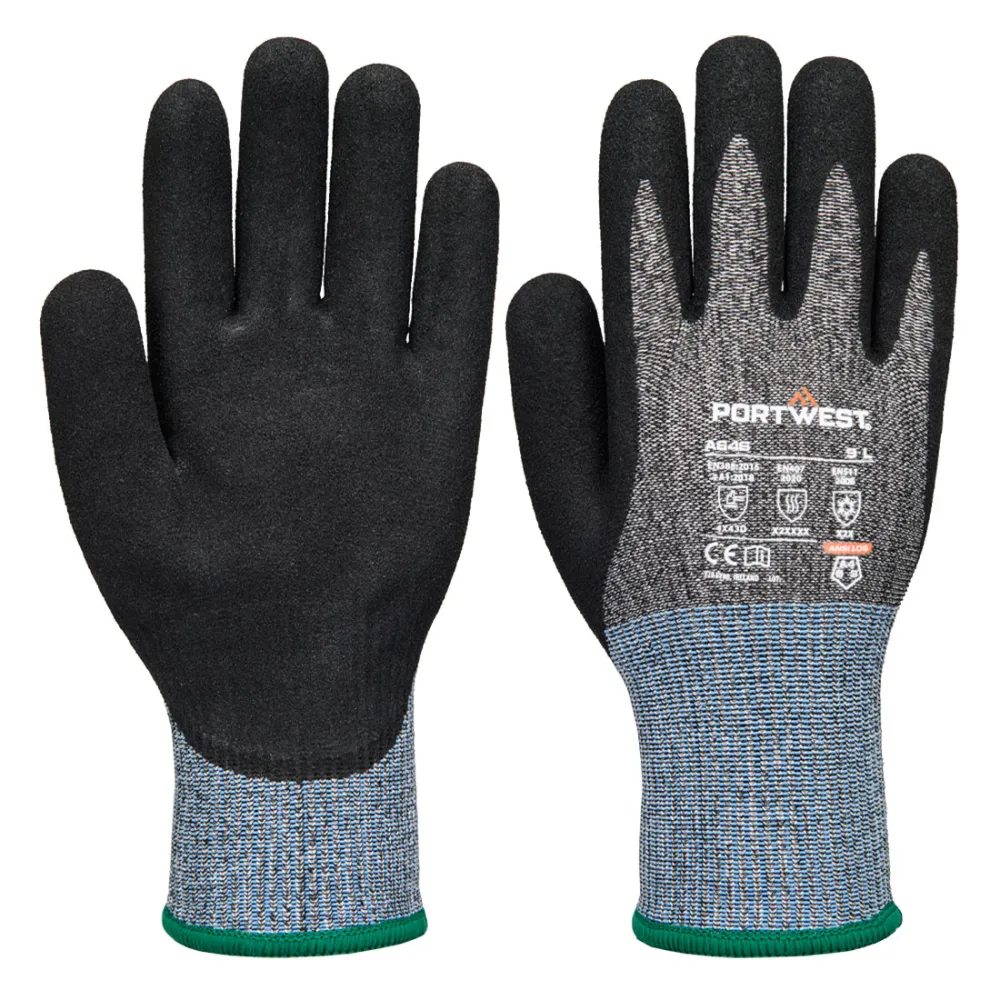 Portwest A646 Vis-Tex Snijbestendige D13 Nitril Handschoen Zwart voorkant