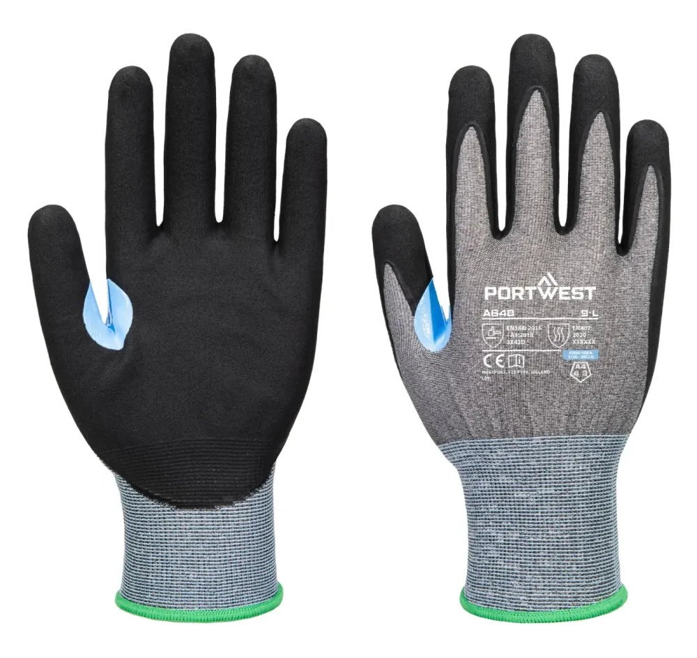 Portwest A648 CS D21 Nitril Snijbestendige Handschoen Grijs/zwart voorkant