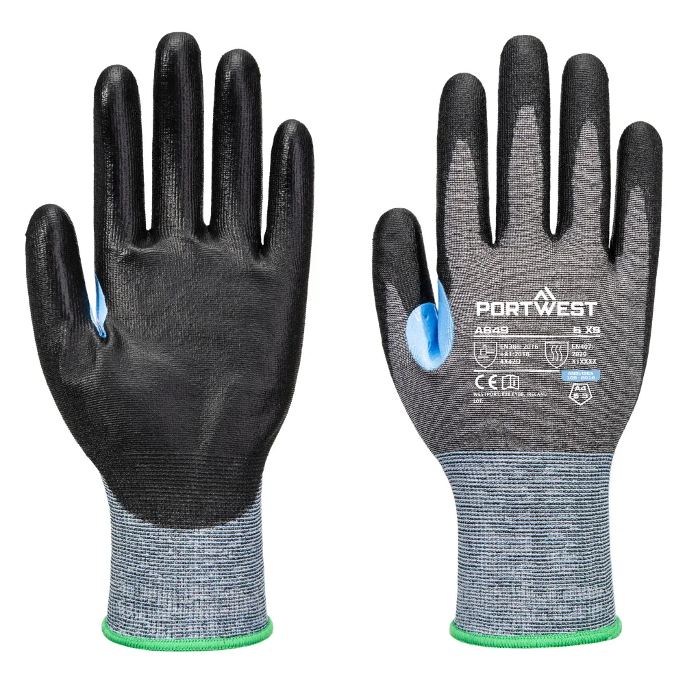 Portwest A649 CS D21 PU Snijbestendige Handschoen Grijs/zwart voorkant