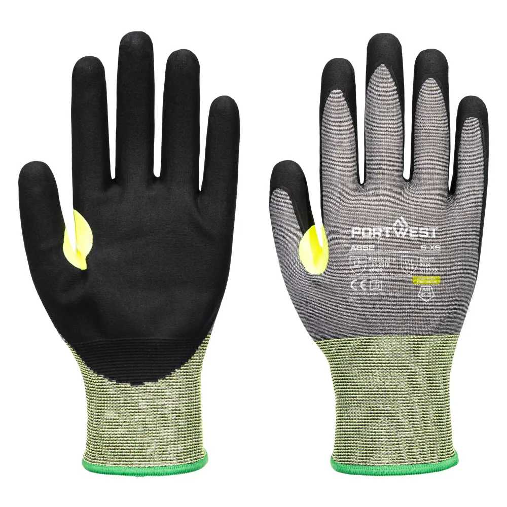 Portwest A652 CS E21 Nitril Snijbestendige Handschoen Grijs/zwart voorkant
