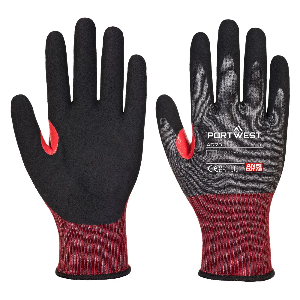 Portwest A673 CS Nitril Snijbestendige Handschoen Zwart voorkant
