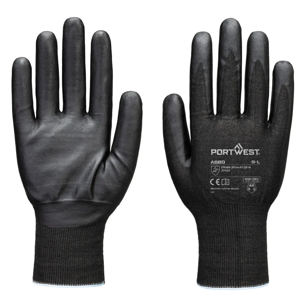 Portwest A680 Cut F21 Nitril Tungsten Handschoen A9 Zwart voorkant