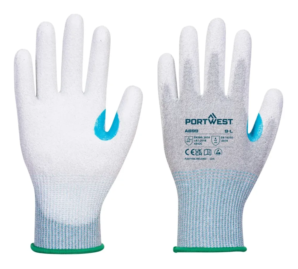 Portwest A699 LR13 ESD PU Palm Handschoen - 12 pr Grijs/wit voorkant