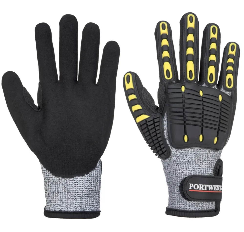Portwest A722 Anti Impact Snijbestendige Handschoen Grijs/zwart voorkant