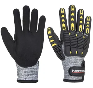 Portwest A722 Anti Impact Snijbestendige Handschoen Grijs/zwart voorkant