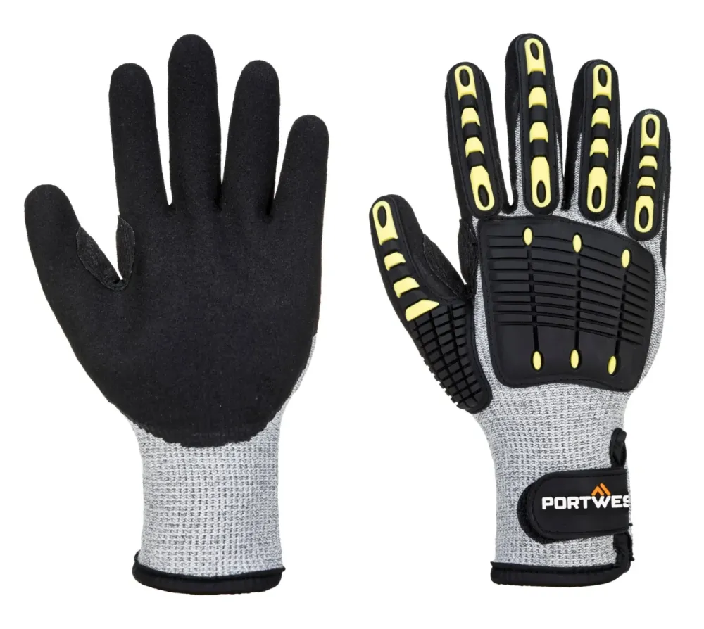 Portwest A729 Anti Impact Snijbestendige Gevoerde Handschoen Grijs/zwart voorkant