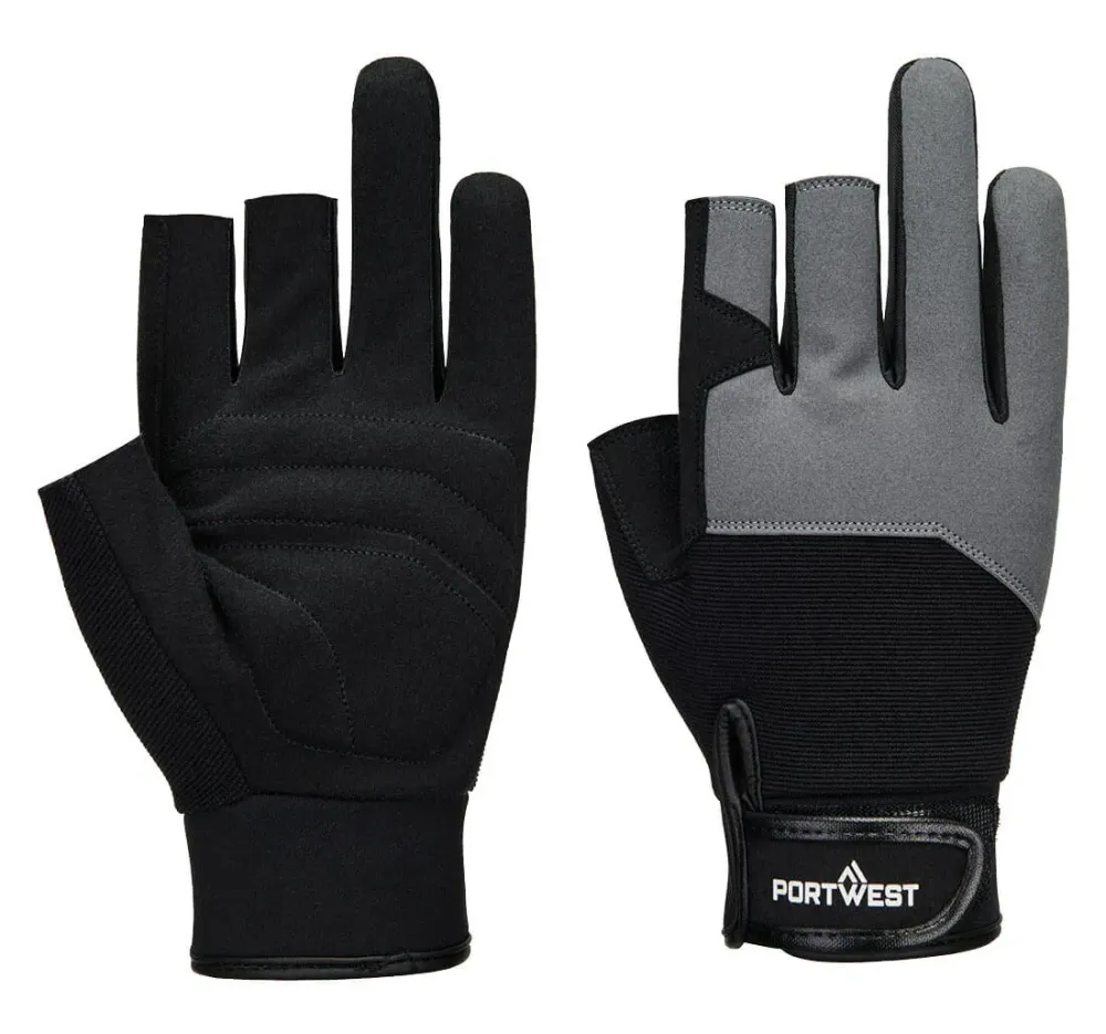 Portwest A741 Mechanic 251 Fingerless Glove Zwart voorkant