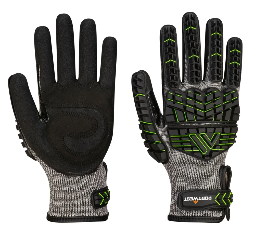 Portwest A755 VHR15 Nitril Schuim Impact Handschoen Zwart/groen voorkant