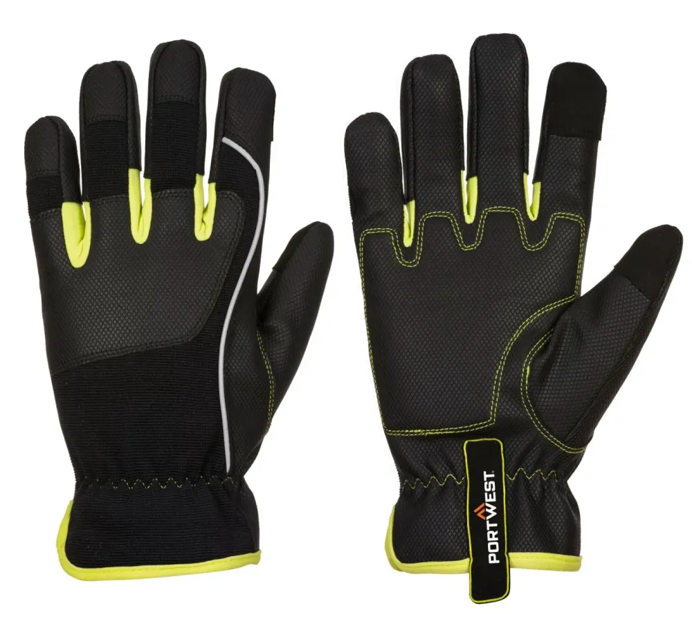 Portwest A771 PW3 Tradesman Handschoen Zwart/Geel voorkant
