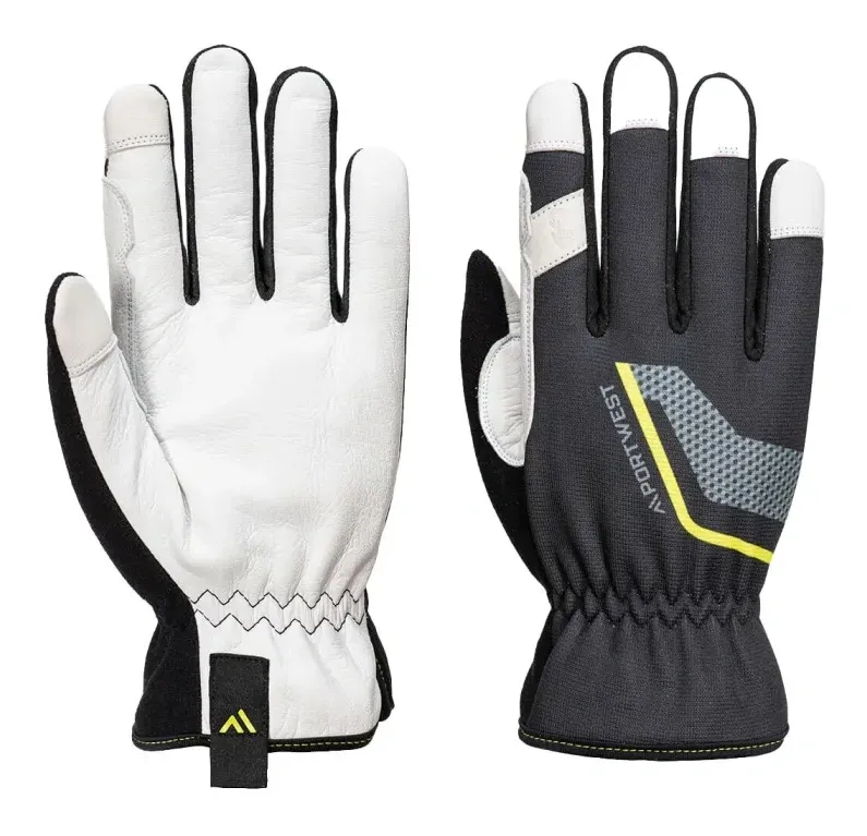 Portwest A775 Stretch lederen handschoen Zwart voorkant
