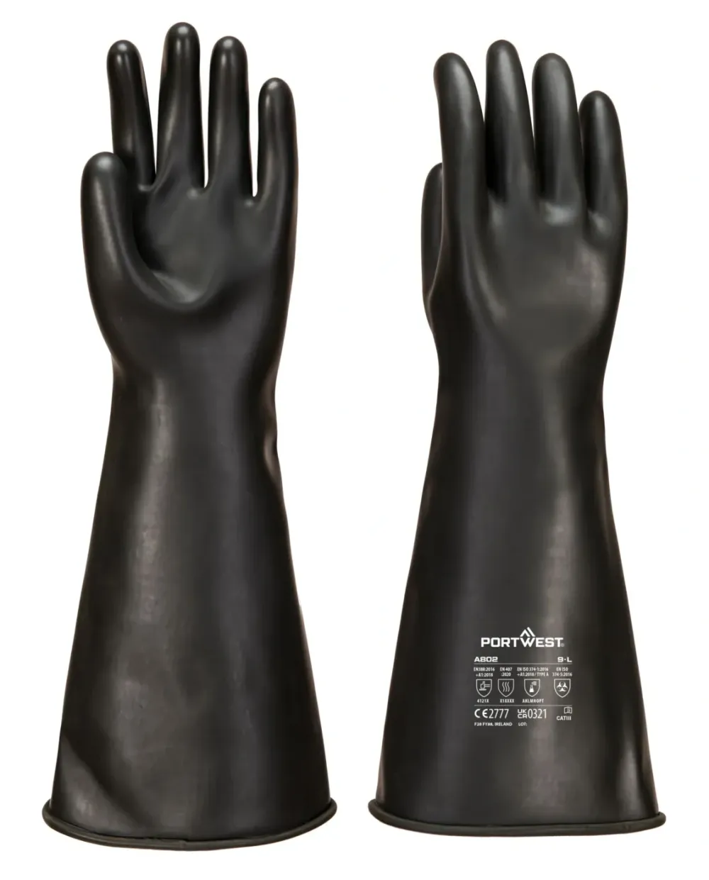 Portwest A802 Zwaargewicht latex handschoen Zwart voorkant