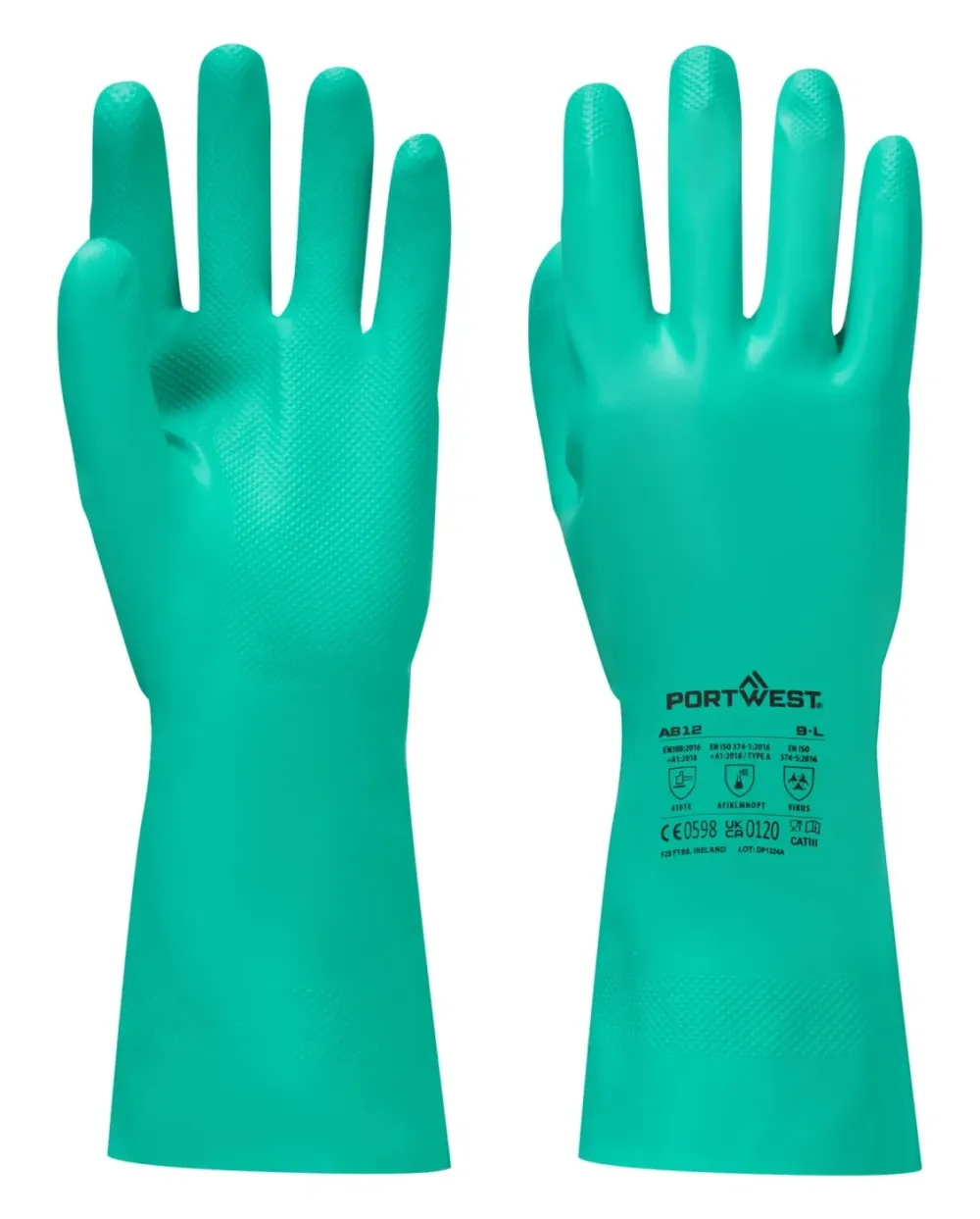 Portwest A812 Nitrosafe Plus Chemische Handschoen Groen voorkant
