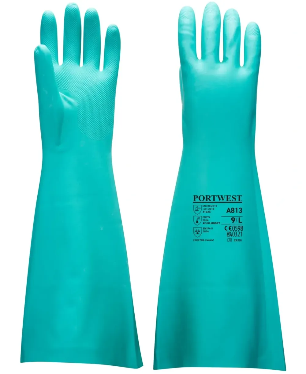 Portwest A813 Verlengde lengte Nitrile handschoen Groen voorkant