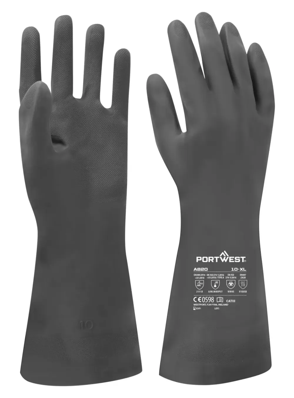 Portwest A820 Neopreen chemische handschoen Zwart voorkant