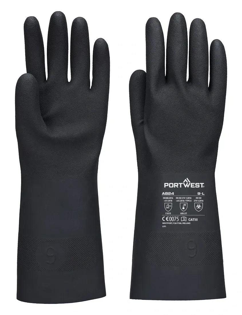 Portwest A824 Chem 350 Butyl handschoen Zwart voorkant