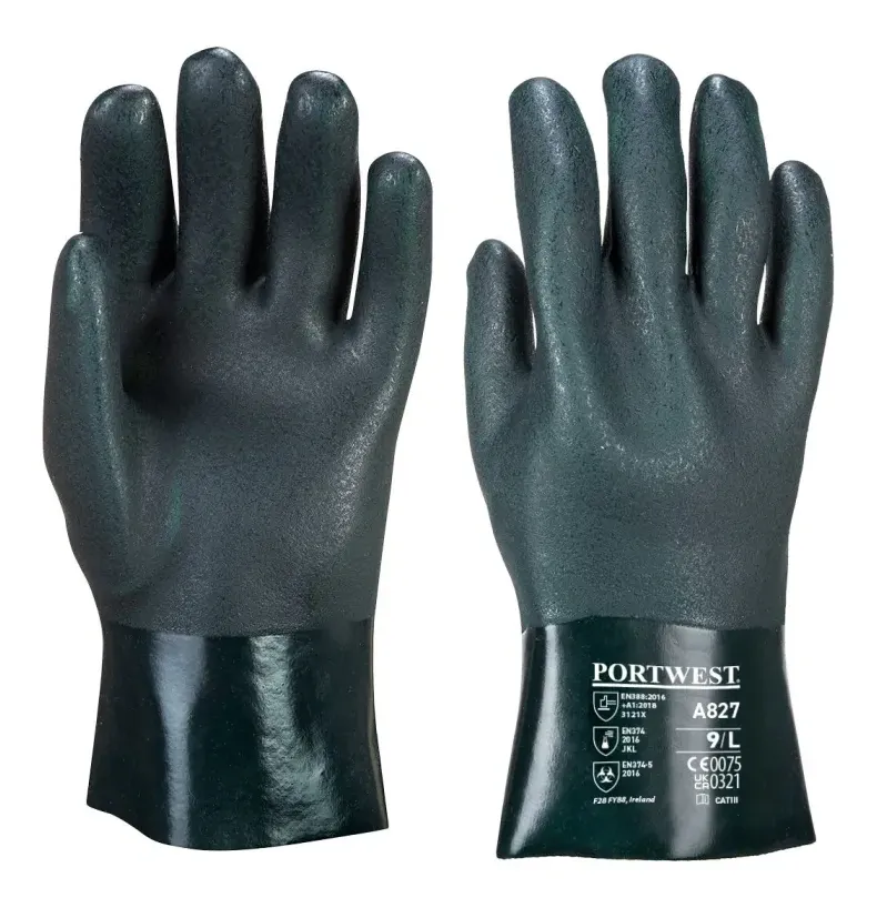 Portwest A827 Dubbel Gedompelde PVC-Handschoen 27cm Groen voorkant