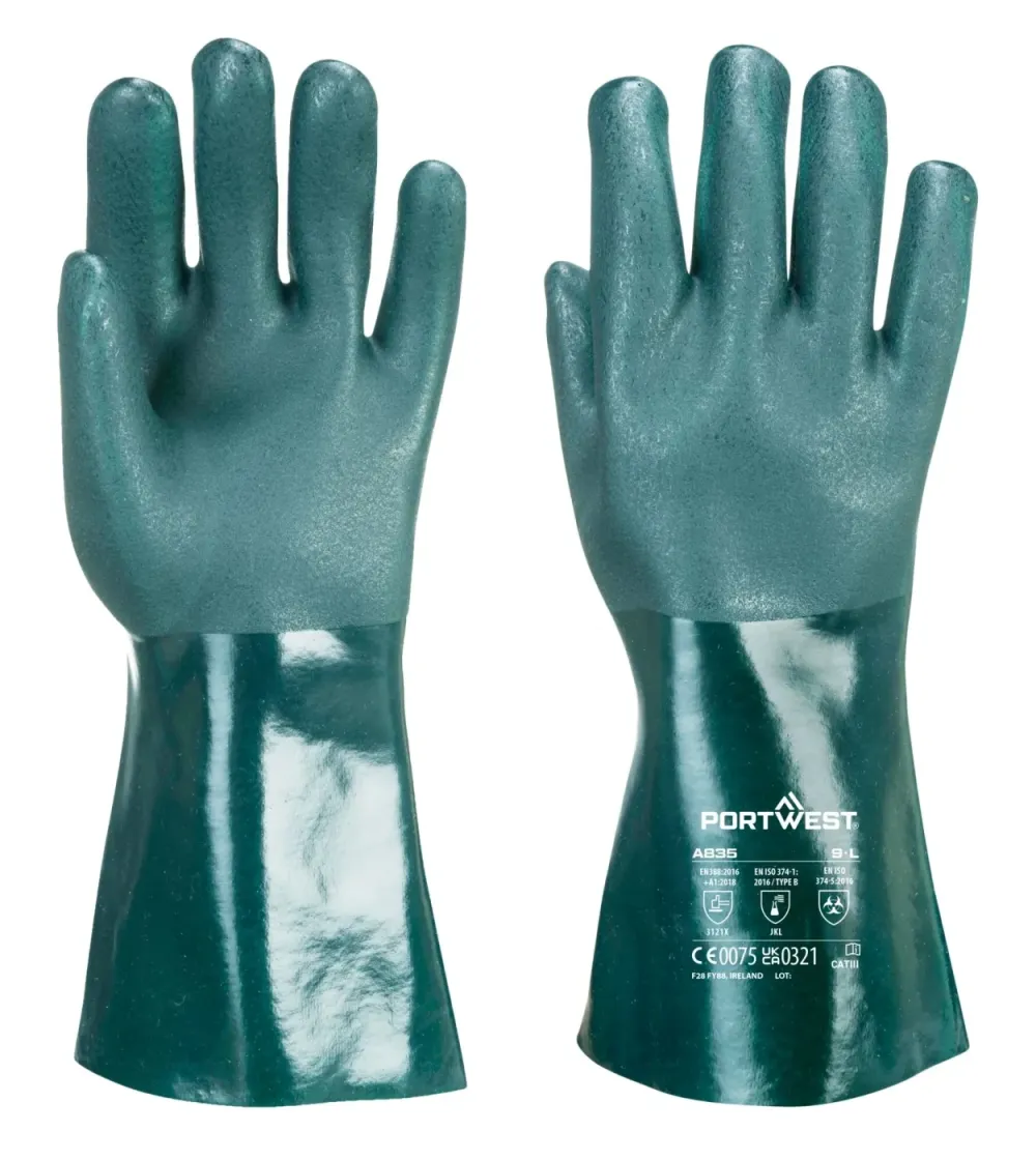 Portwest A835 Dubbel Gedompelde PVC-handschoen 35cm Groen voorkant