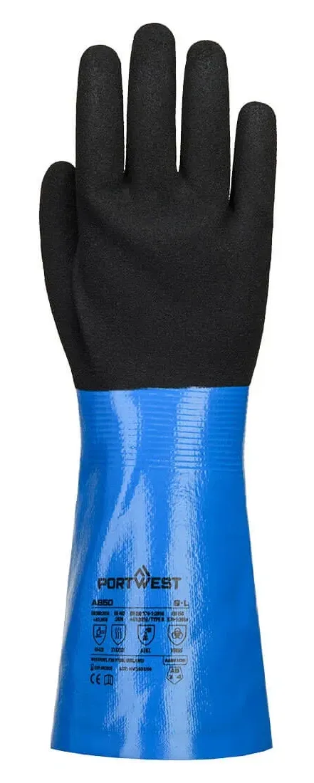 Portwest A850 Chem Cut D330 Nitrile Gauntlet Blauw/zwart voorkant